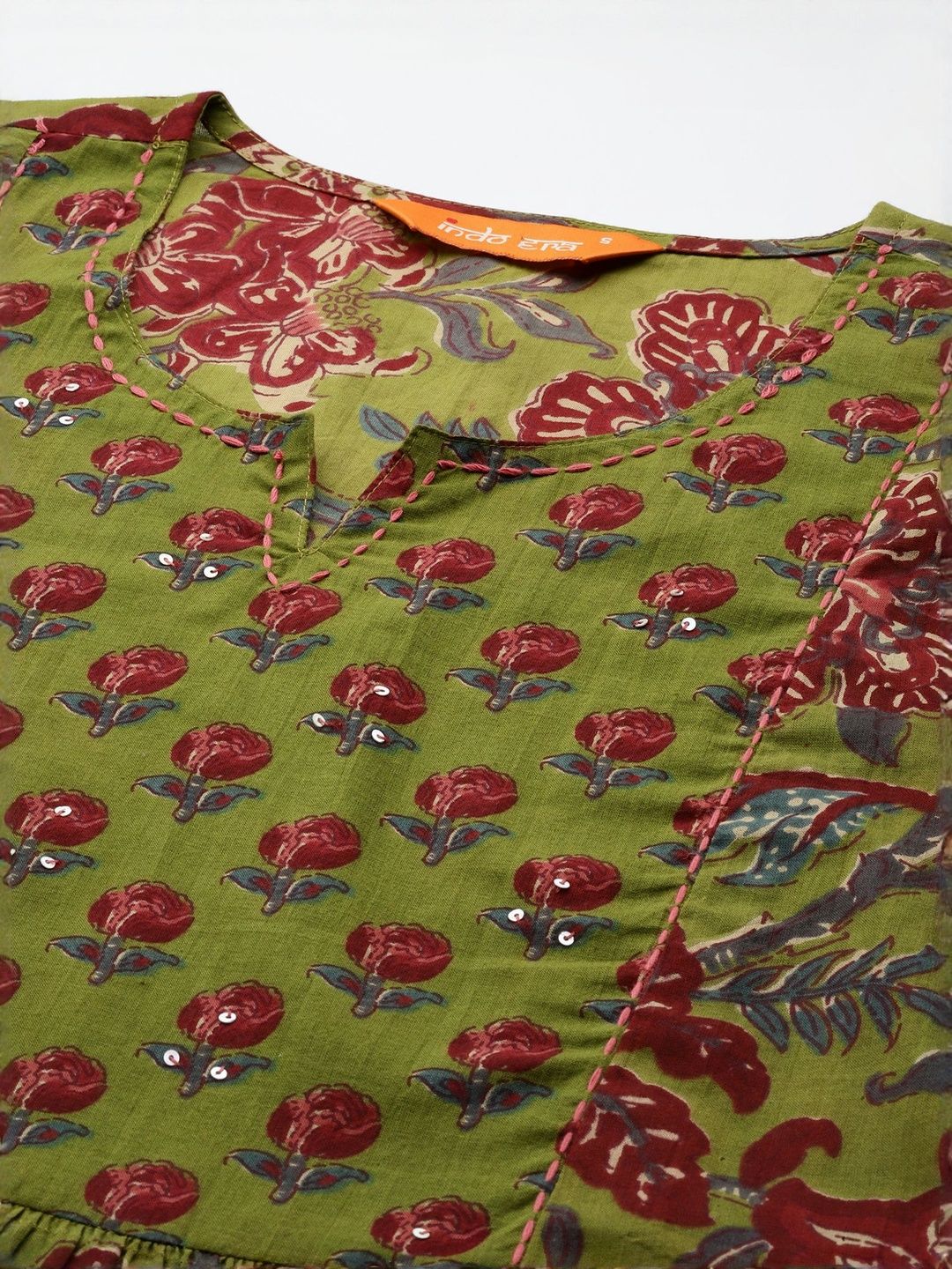 Women Floral Printed Empire Pure Cotton Kurta with Trousers