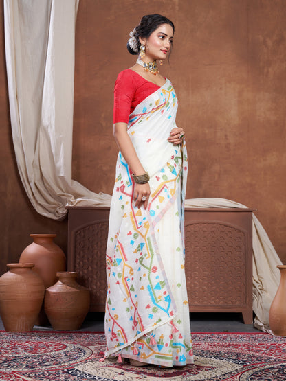 Dhiyona GR Women's Ekaya White Linen Jamdani Saree