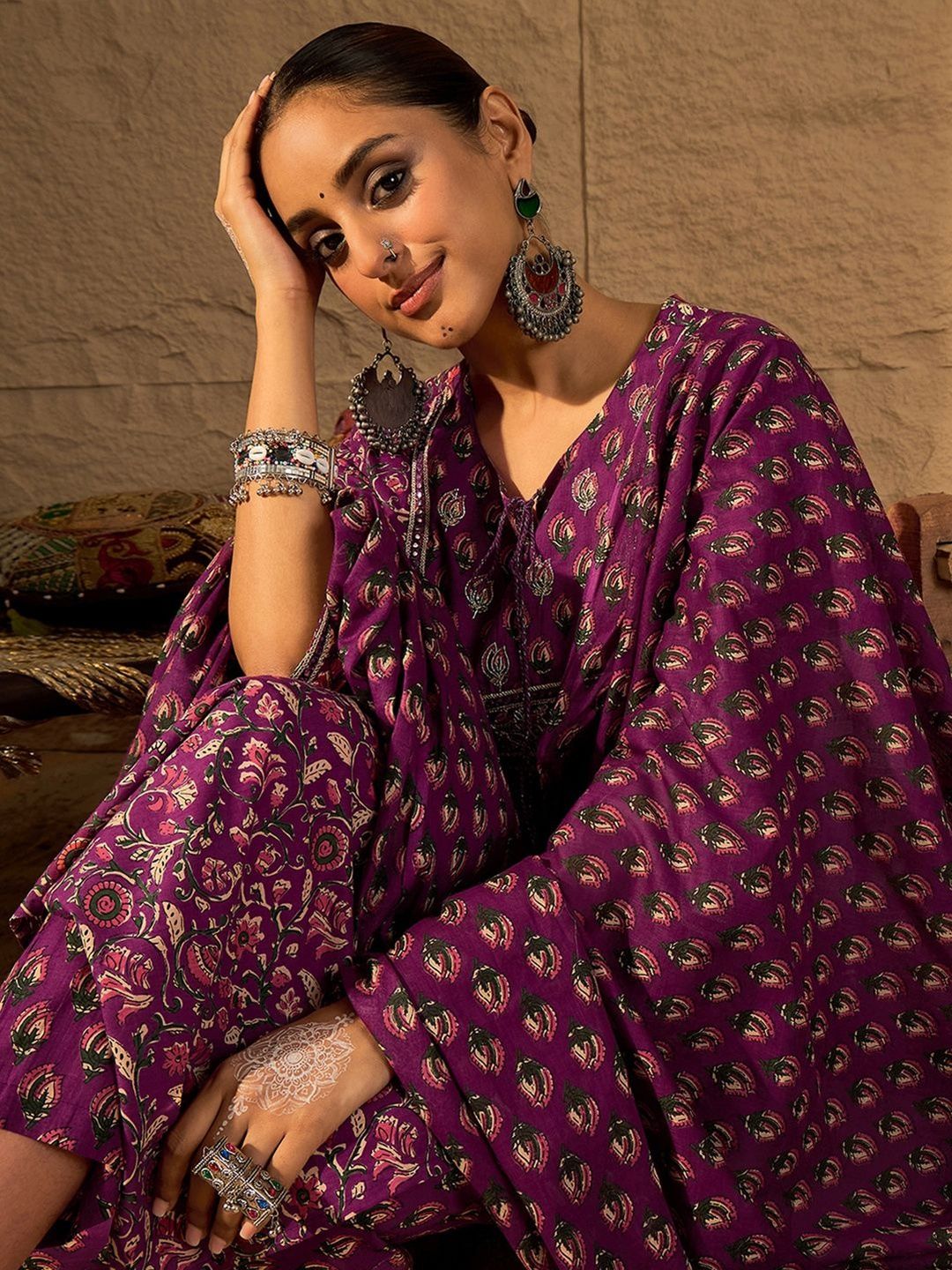 Floral Printed Kurta With Trouser & With Dupatta