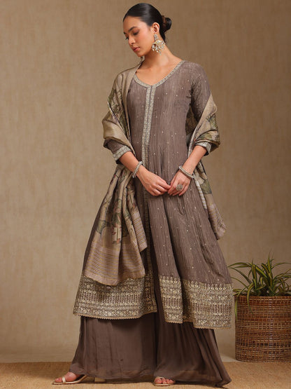 Dhiyona SO Women's Women Alina Cut Regular Sequinned Kurta with Palazzos & With Dupatta