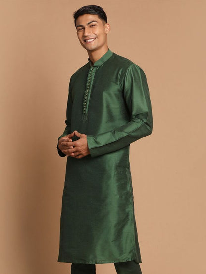 Men's Green Cotton Blend Straight Kurta