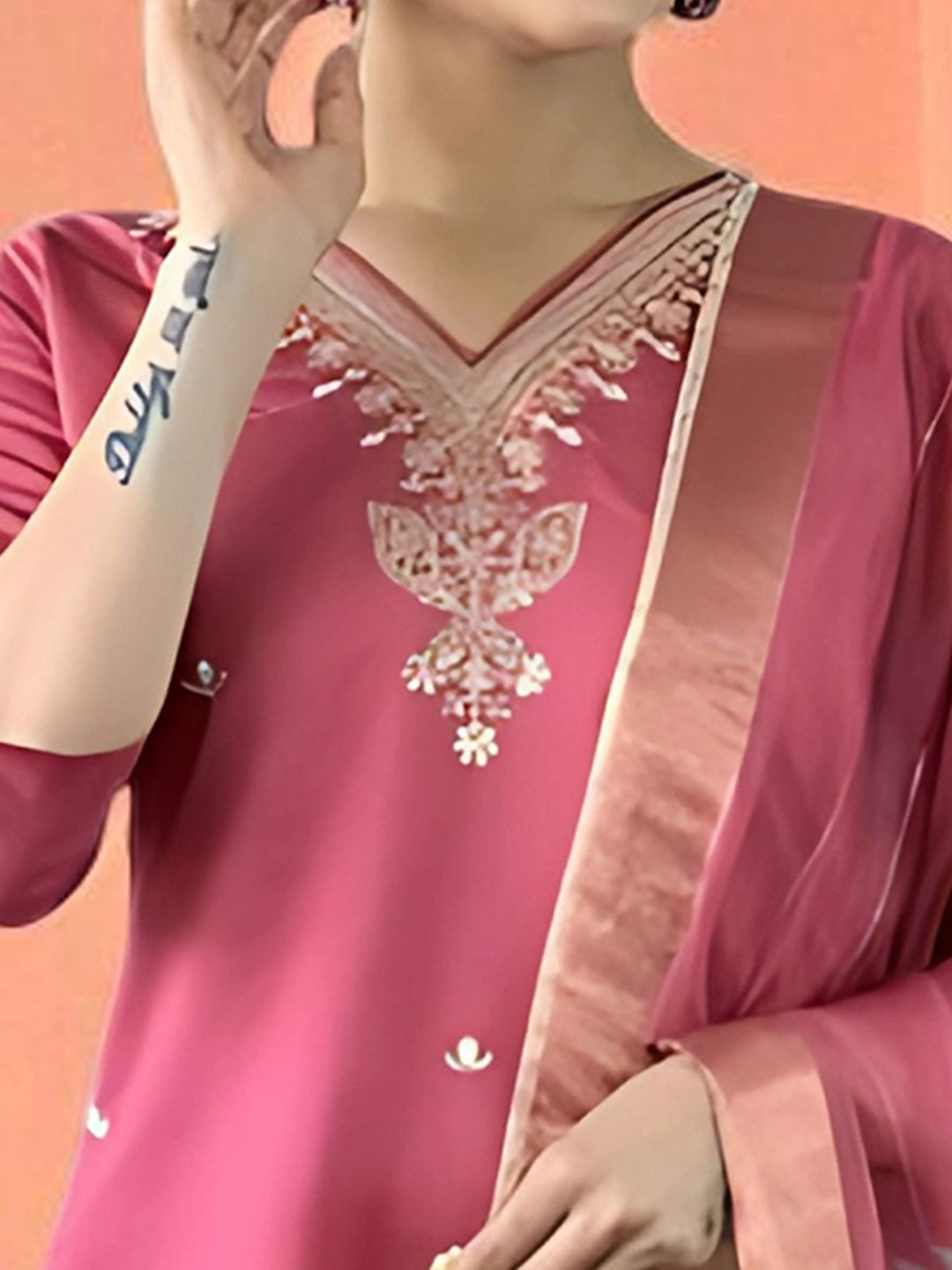 Dhiyona SN Women's Embroidered Pure Cotton Straight Kurta With Pyjama & Dupatta