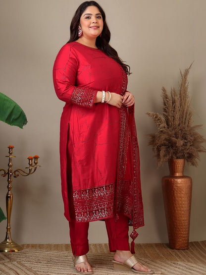 Dhiyona IN Women Ethnic Motifs Regular Sequinned Kurta with Trousers & With Dupatta