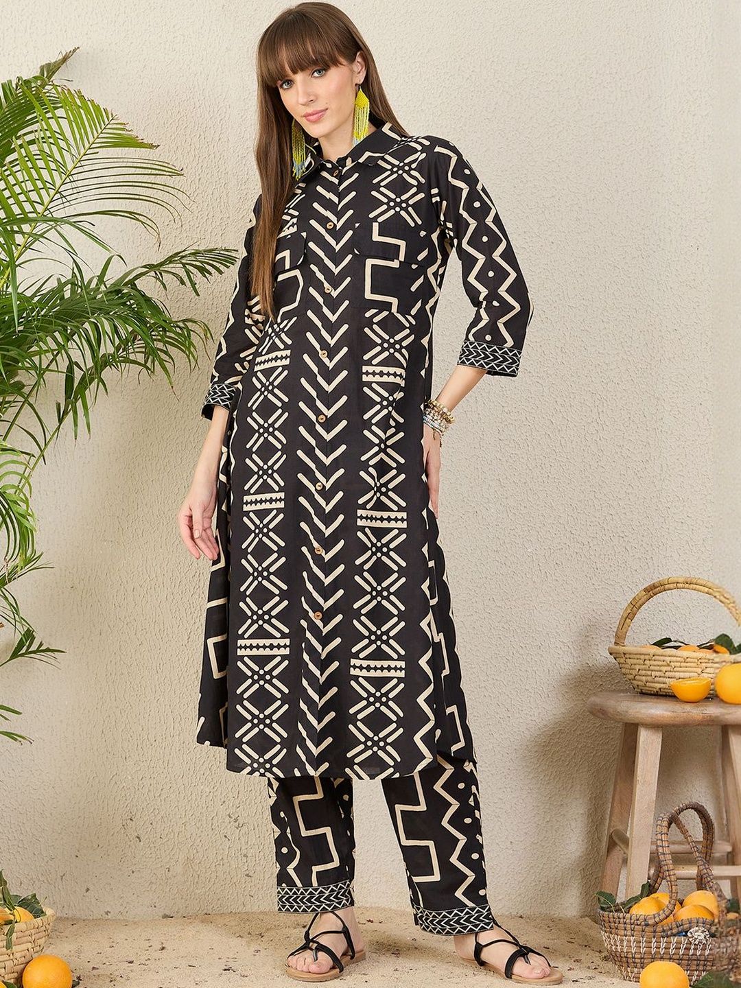 Women Printed Regular Pure Cotton Kurta With Trousers Kurta Sets