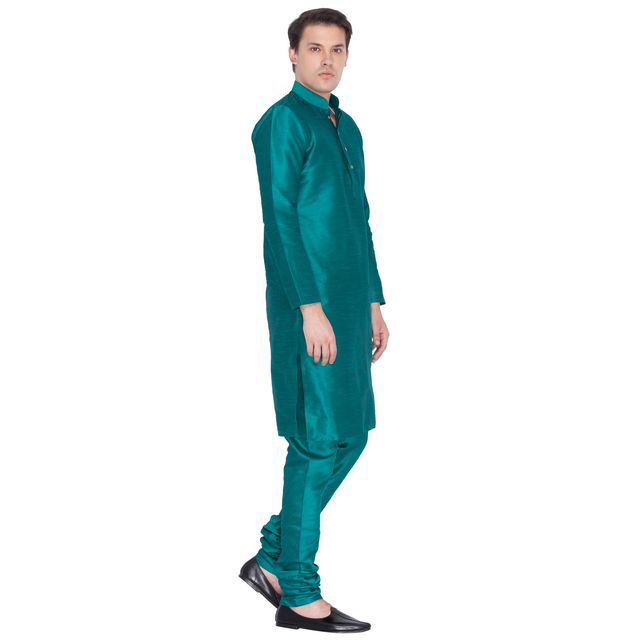 Men's Green Silk Blend Straight Kurta Pyjama Set