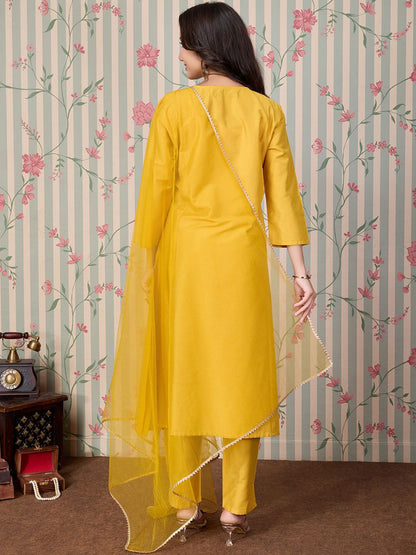 Dhiyona OD  Floral Embroidered A Line Kurta with Trousers & With Dupatta