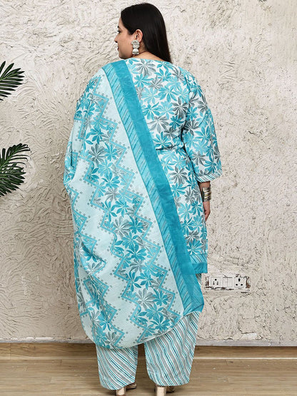 Dhiyona KL Floral Printed V-Neck Kurta With Salwar & Dupatta