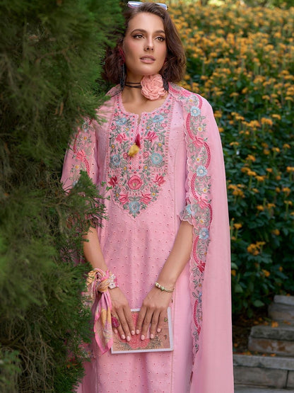 Women Floral Embroidered Regular Thread Work Pure Cotton Kurta with Trousers & With Dupatta