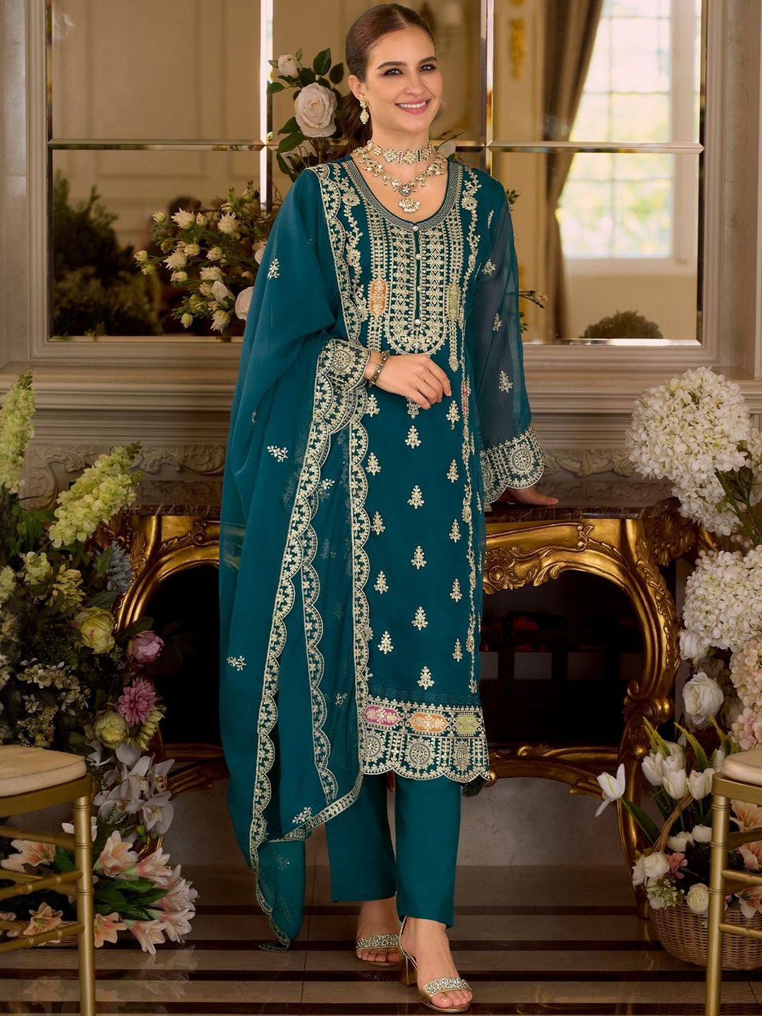 Women Ethnic Motifs Embroidered Kurta with Trousers & Dupatta