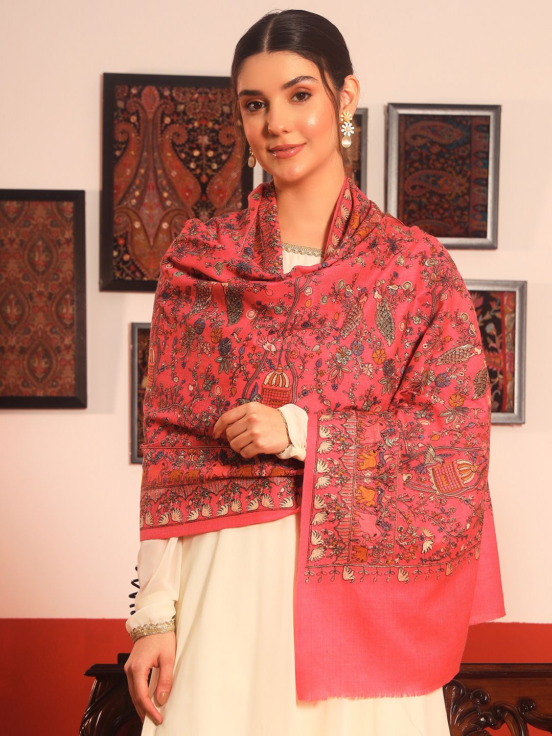 Dhiyona PA Ethnic Motifs Embroidered Woollen Shawl