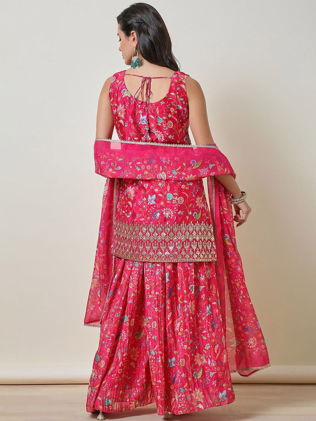 Dhiyona SO Women's Floral Embroidered Regular Zardozi Straight Kurti with Palazzos & Dupatta