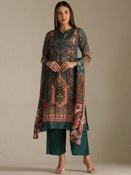 Dhiyona SO Women's Women Ethnic Motifs Printed Beads and Stones Kurta with Trousers & Dupatta