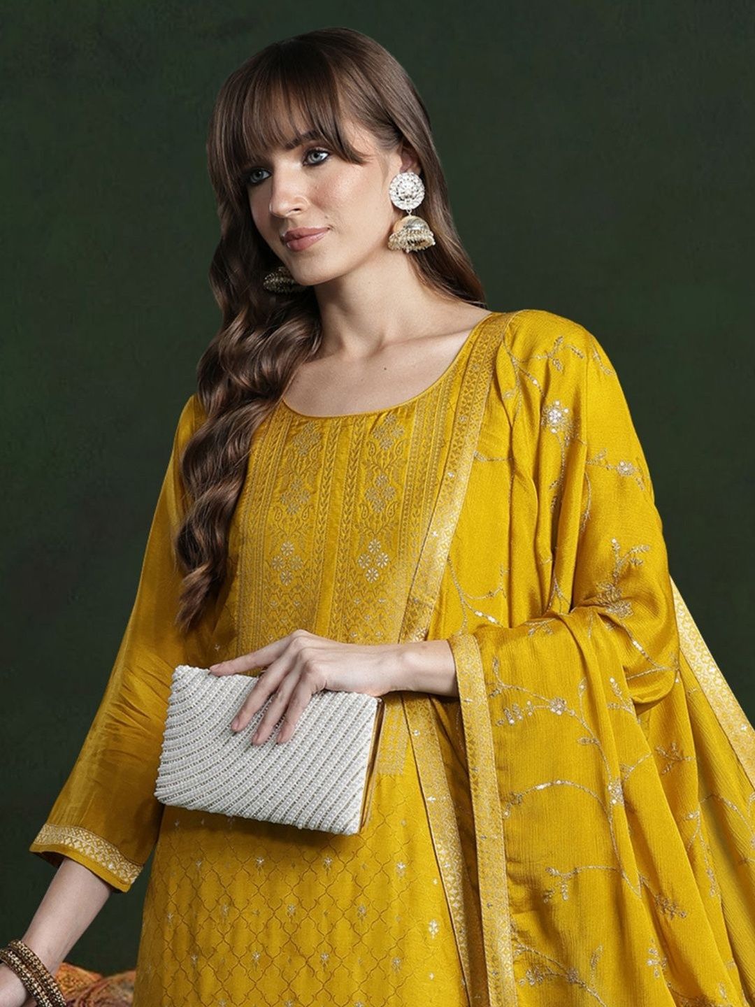 Women Ethnic Motifs Regular Thread Work Kurta with Trousers & With Dupatta