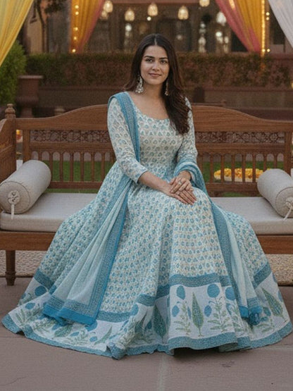 Dhiyona KL Women Ethnic Motifs Printed Panelled Kurta with Trousers & With Dupatta