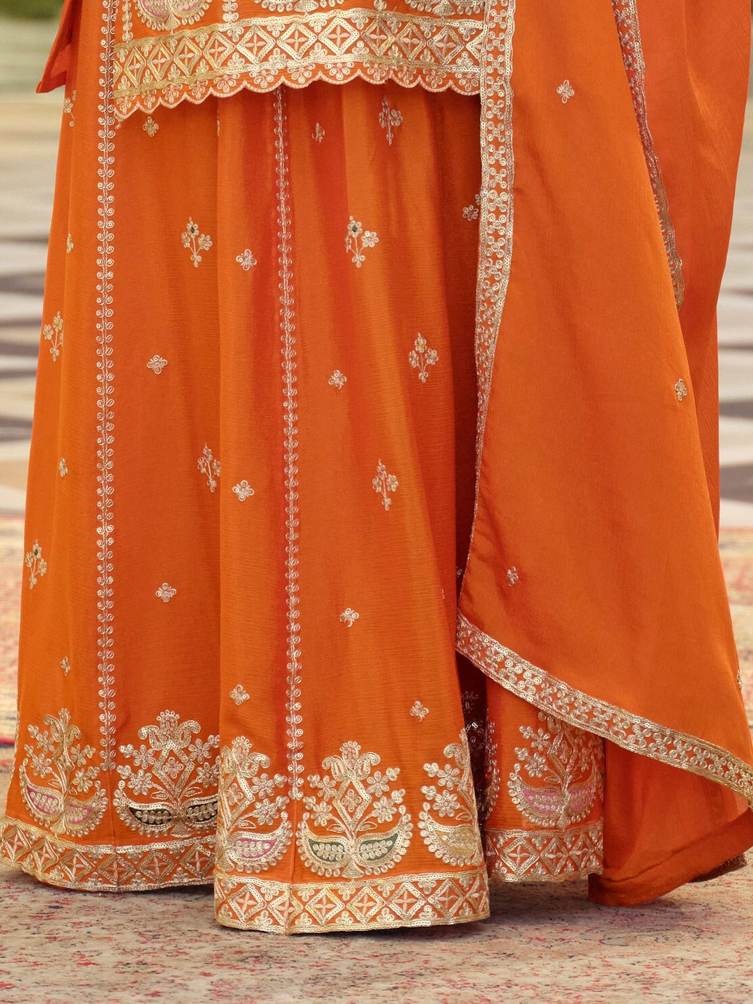 Women Ethnic Motifs Embroidered Long Sleeves Straight Kurta with Skirt & Dupatta