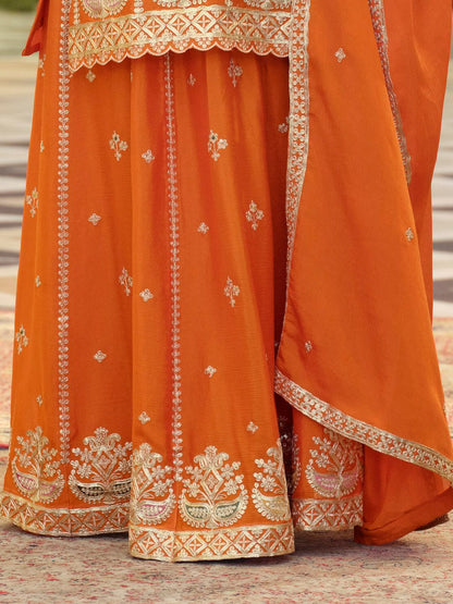 Women Ethnic Motifs Embroidered Long Sleeves Straight Kurta with Skirt & Dupatta