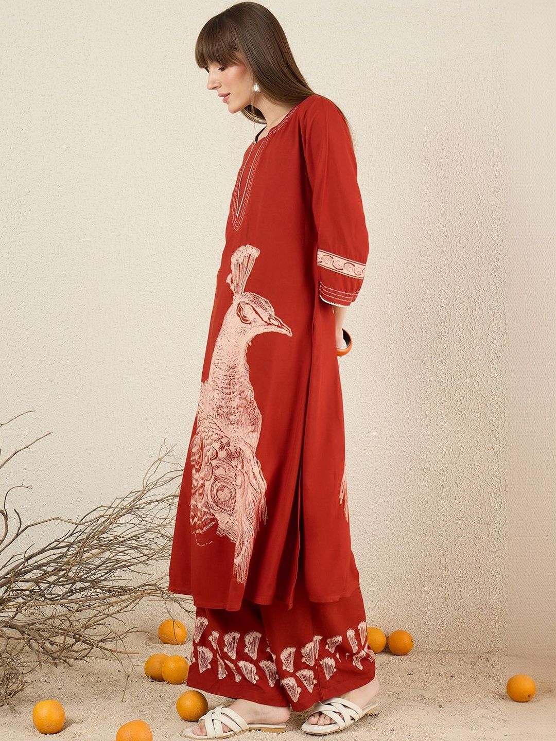 Women Ethnic Motifs Printed Regular Thread Work Kurta with Palazzos