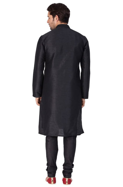 Men's Black Silk Blend Straight Kurta Pyjama Set