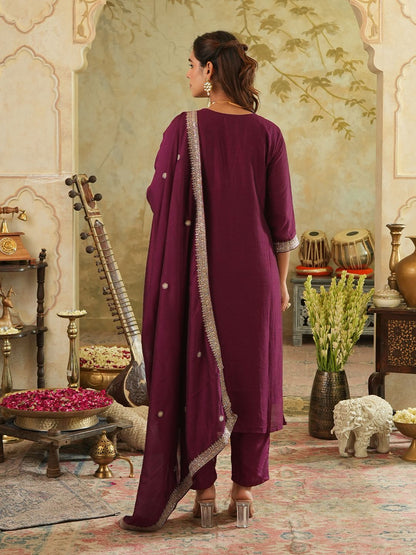 Women Ethnic Motifs Embroidered Kurta with Trousers & Dupatta