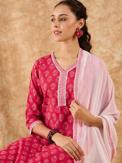 Ethnic Motifs Printed Straight Kurta with Palazzos & Dupatta