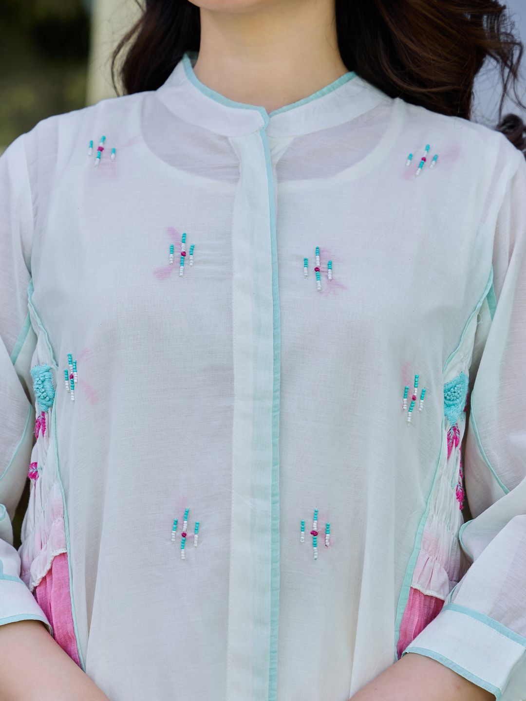 Ethnic Motifs Embroidered Layered Thread Work Pure Cotton Kurta With Trousers