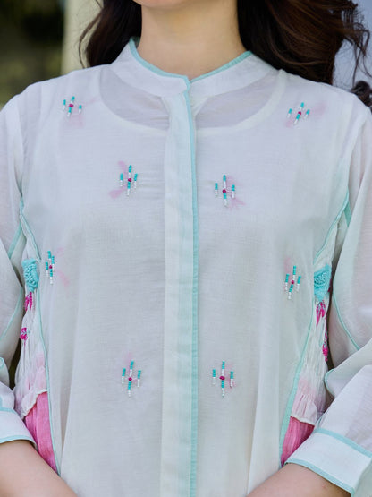Ethnic Motifs Embroidered Layered Thread Work Pure Cotton Kurta With Trousers