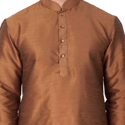 Men's Brown Silk Blend Straight Kurta and Dhoti Set