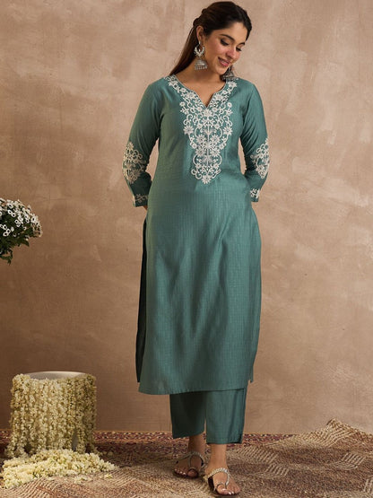 Women Ethnic Motifs Embroidered Regular Thread Work Kurta with Trousers