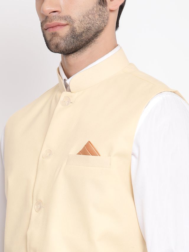 Men's Cream Cotton Blend Straight Nehru Jacket
