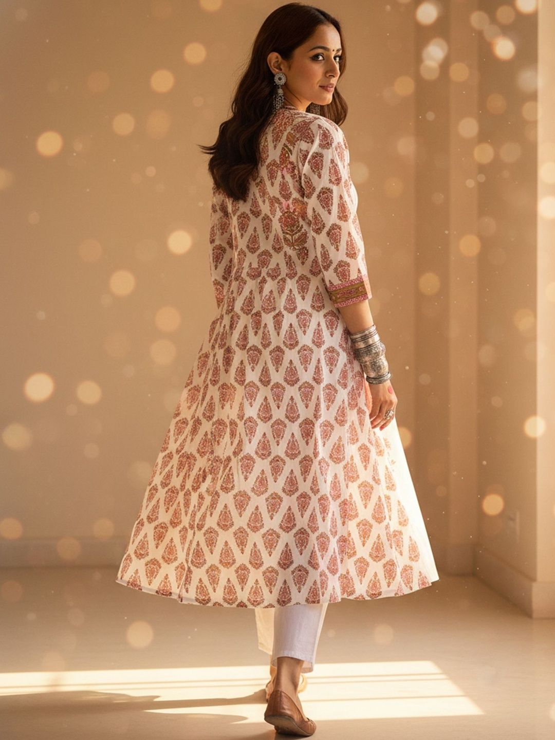 Ethnic Motifs Printed Anarkali Pure Cotton Kurta With Trouser