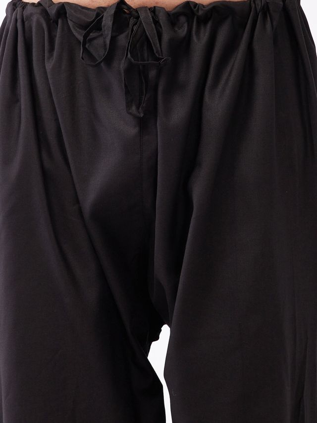 Men's Black Cotton Blend Pathani Kurta and Patiala Set
