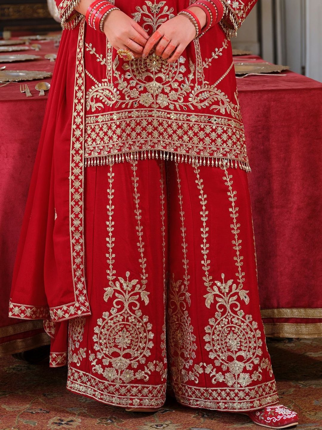 Women Ethnic Motifs Embroidered Mirror Work Kurta with Palazzos & Dupatta