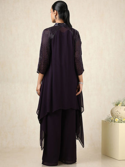 Dhiyona SO Women's Mandarin Collar Beads And Stones A-Line Kurta With Palazzos