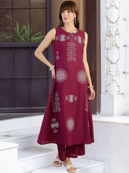 Women Ethnic Motifs Embroidered Regular Thread Work Pure Cotton Kurta with Trousers