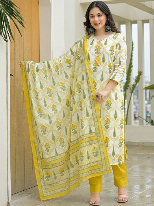 Dhiyona KL Women Printed Pure Cotton Kurta Sets With Dupatta