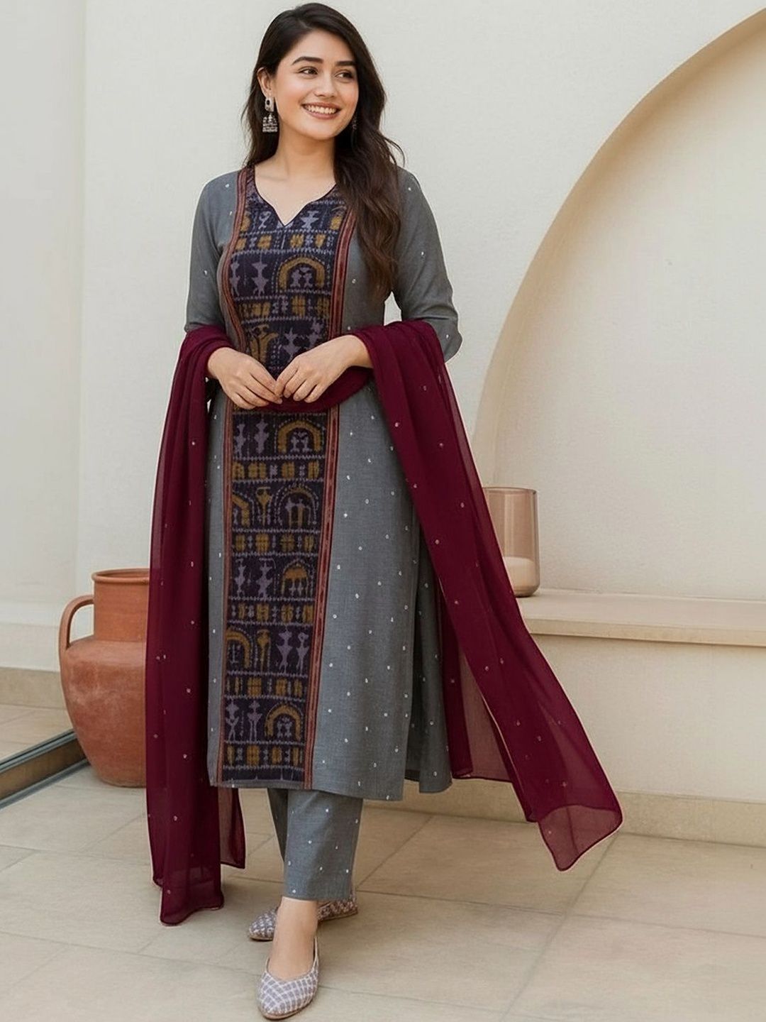 Dhiyona KL Women Ethnic Motifs Printed Regular Kurta with Trousers & With Dupatta
