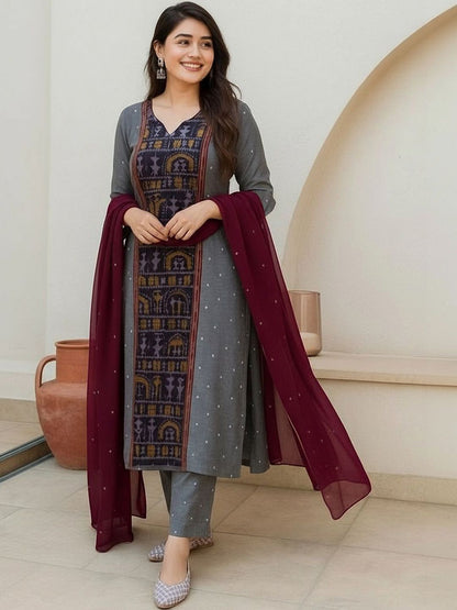 Dhiyona KL Women Ethnic Motifs Printed Regular Kurta with Trousers & With Dupatta