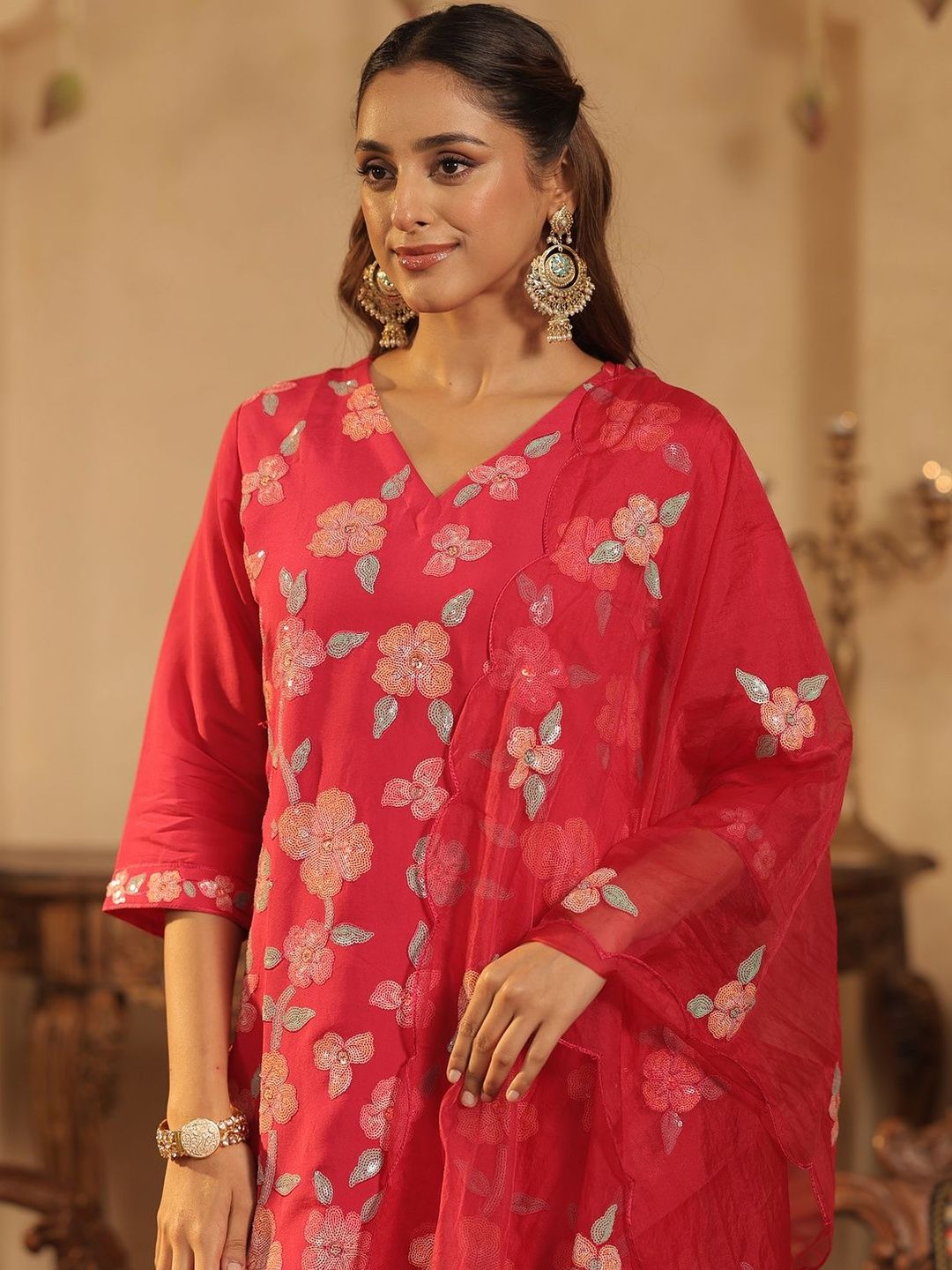 Women Floral Embroidered Kurta with Trousers & Dupatta