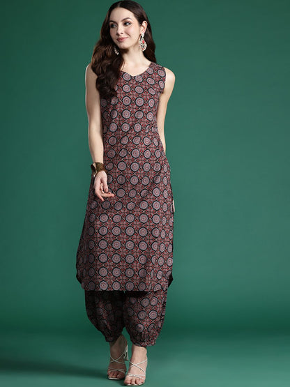 Dhiyona IE Ajrakh Printed Regular Pure Cotton Kurta with Salwar