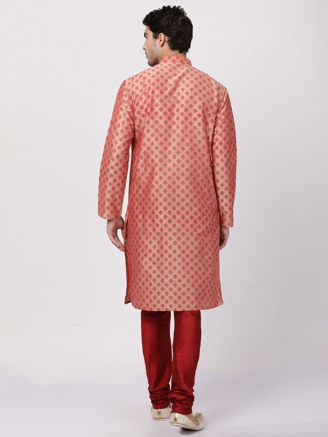 Men's Pink Cotton Blend Straight Kurta Pyjama Set
