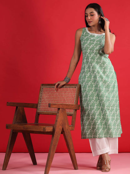 Dhiyona IE Ethnic Motifs Embroidered Sleeveless Cotton Kurta