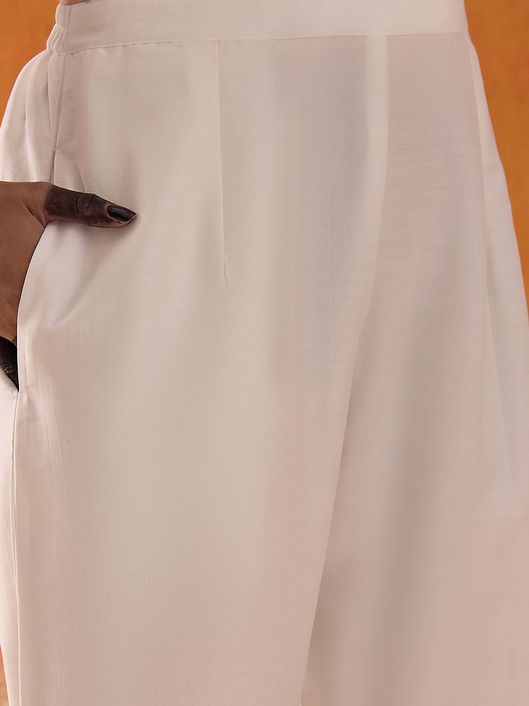 White Floral Embroidered Straight Kurta with Trousers & Dupatta