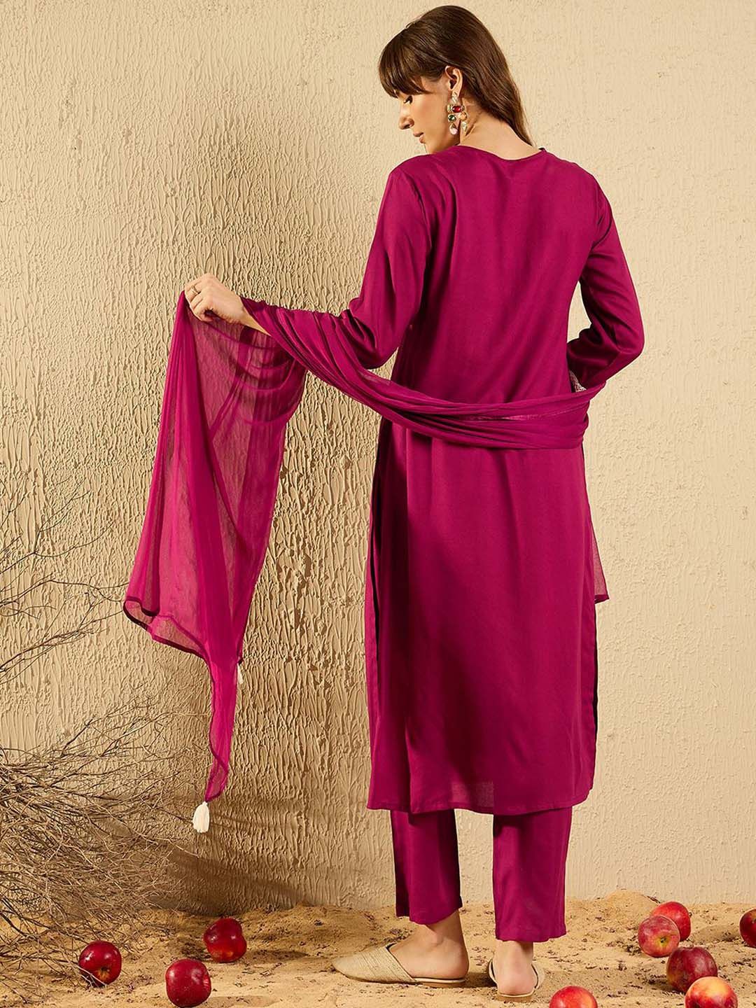 Dhiyona IE Women Ethnic Motifs Embroidered Regular Mirror Work Kurta with Trousers & With Dupatta