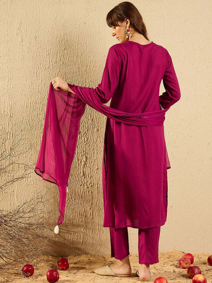 Dhiyona IE Women Ethnic Motifs Embroidered Regular Mirror Work Kurta with Trousers & With Dupatta
