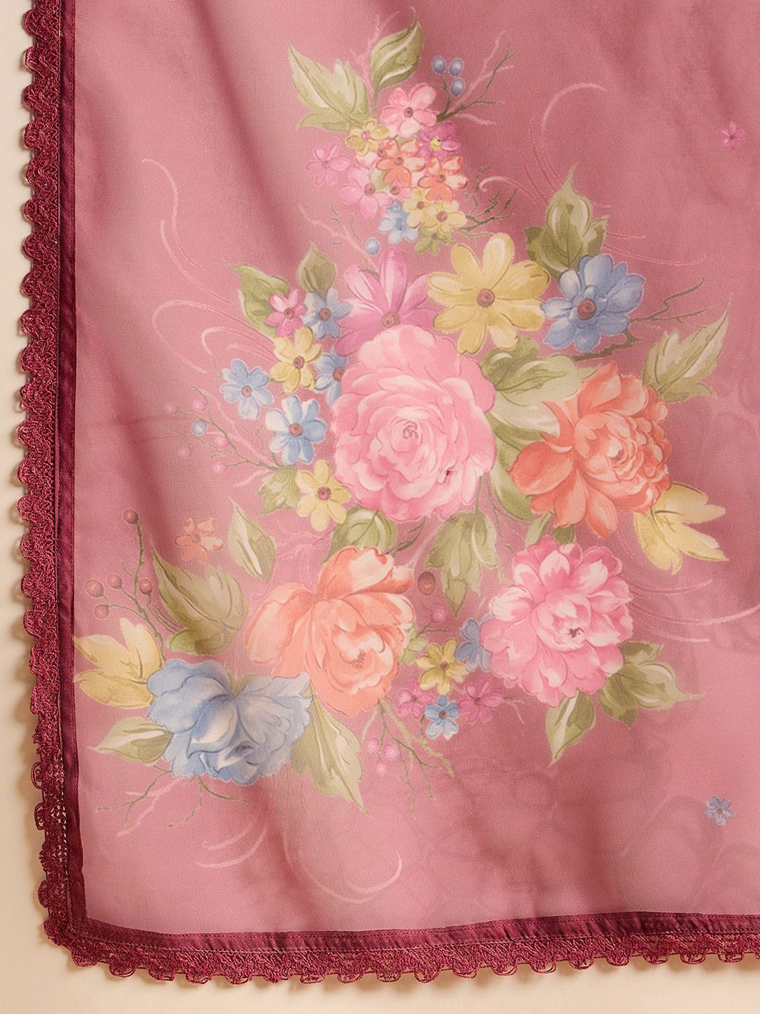 Women Floral Yoke Design Regular Thread Work Kurta with Trousers & With Dupatta