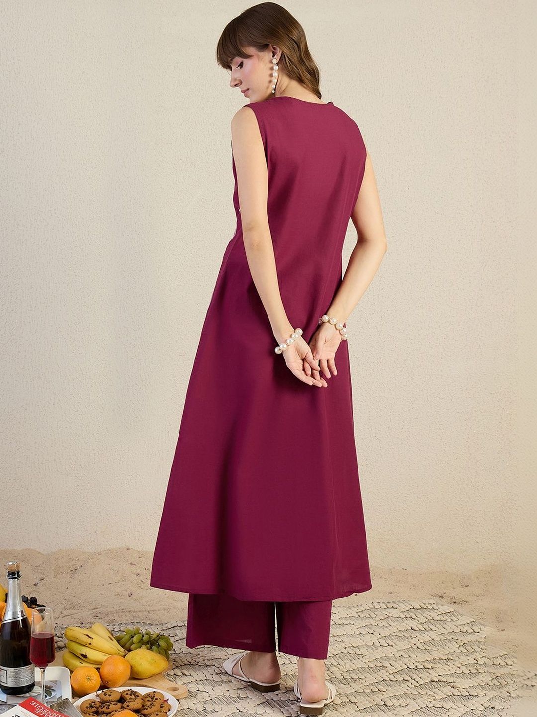 Women Ethnic Motifs Embroidered Regular Thread Work Pure Cotton Kurta with Palazzos