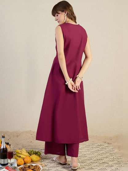 Women Ethnic Motifs Embroidered Regular Thread Work Pure Cotton Kurta with Palazzos