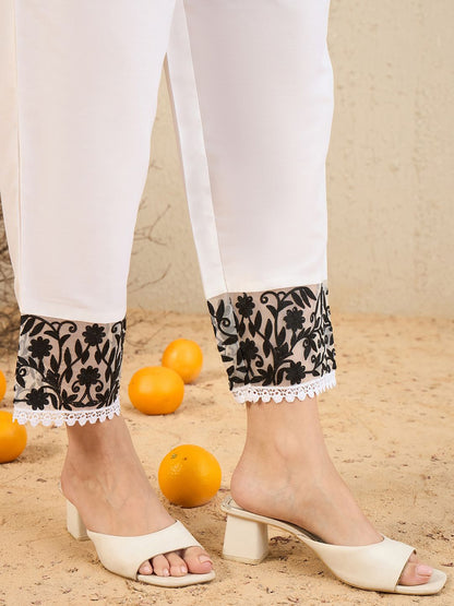 Floral Embroidered Panelled Beads and Stones Straight Kurta with Trousers