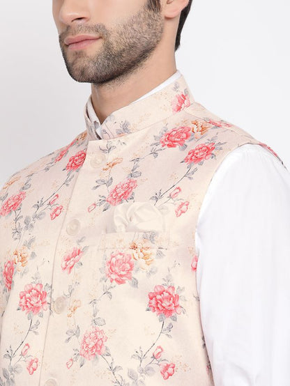 Men's Peach Silk Blend Straight Nehru Jacket