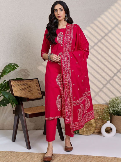 Women Paisley Printed Regular Pure Cotton Kurta with Trousers & With Dupatta